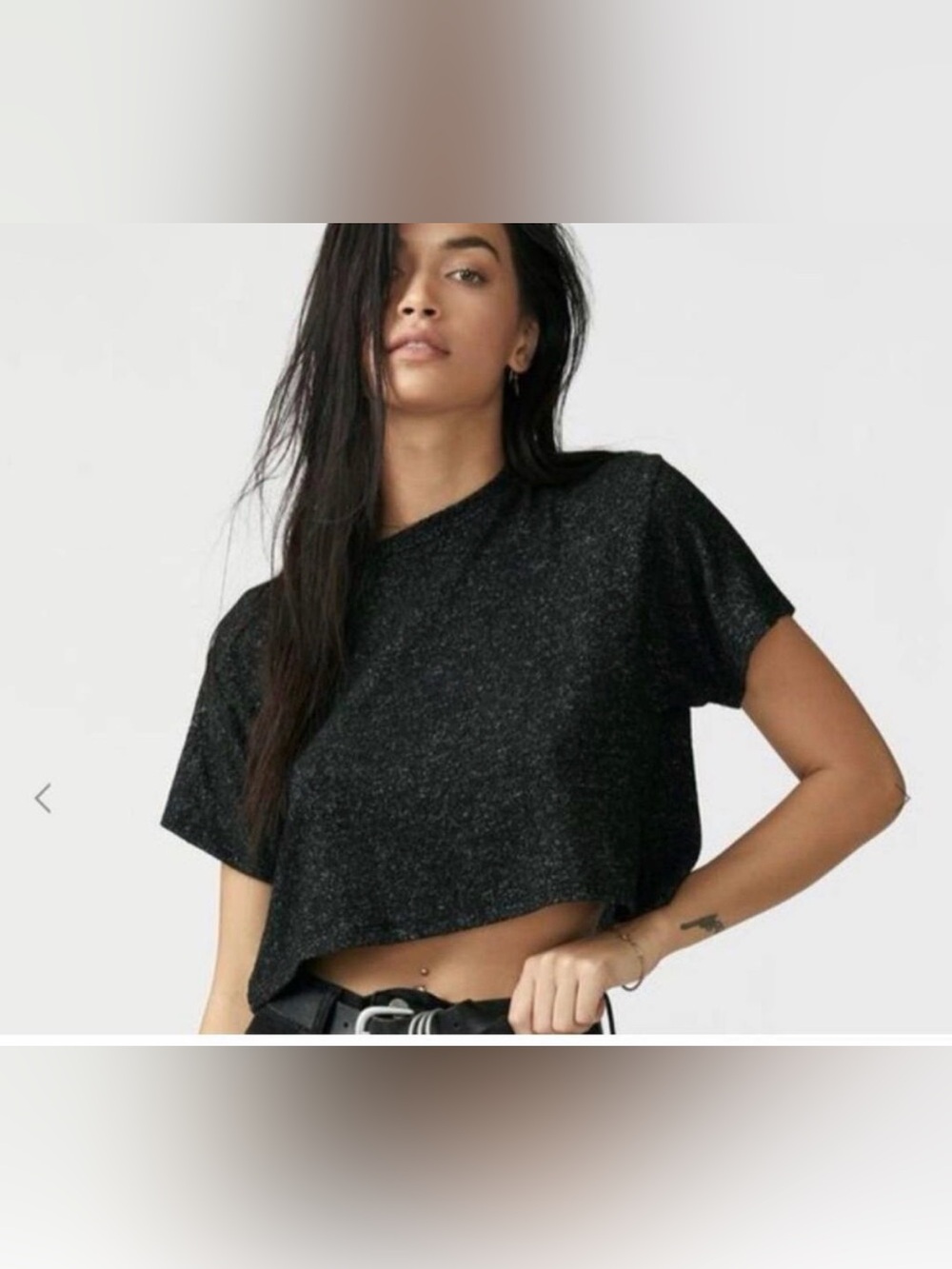 JOAH BROWN ribbed knit crop top with subtle speckled texture one size